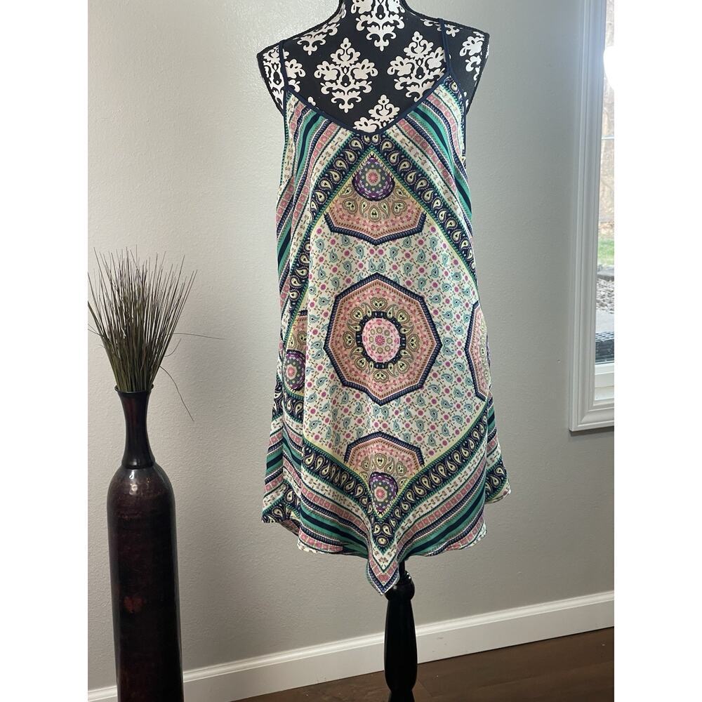 Boho B bop, green, navy pink floral tunic dress extra large - Picture 3 of 10